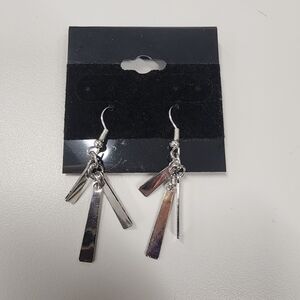 Silver Tone Modernist Dangle Earrings Triple Spike Tiered Bar Fringe Drops